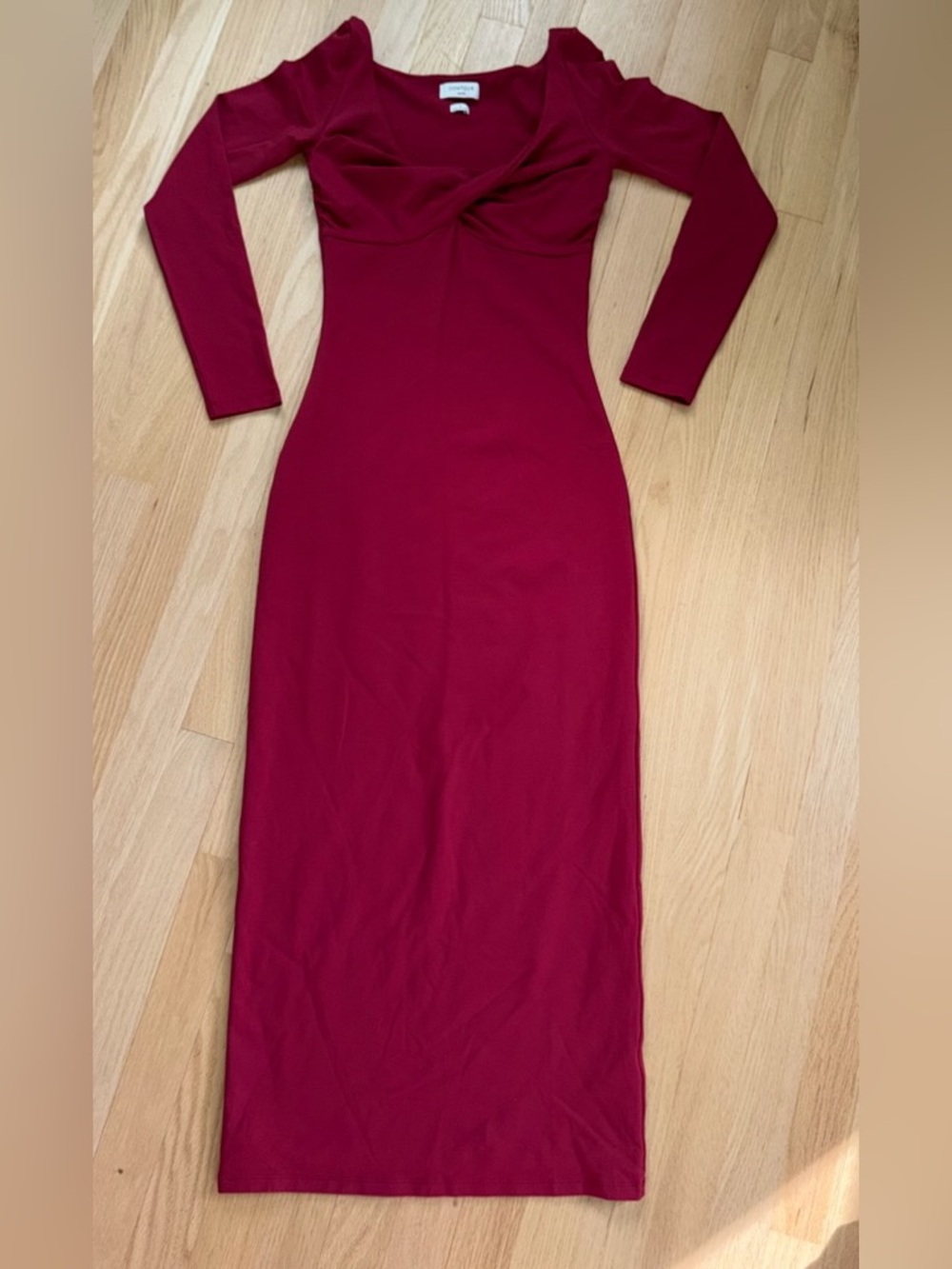 Aritzia Contour Symbolic Dress Dark Ruby Red Size S Twist Front Midi